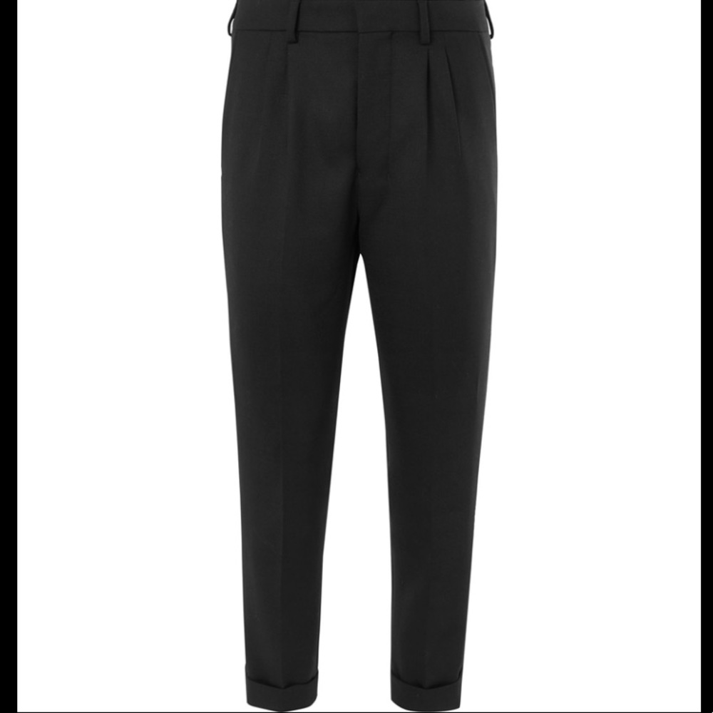 Ami Cropped Black Carrot Wool Trousers